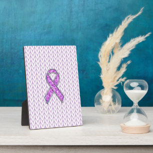 Plaque Photo Chrome style Crystal Pink Ribbon Awareness Knit