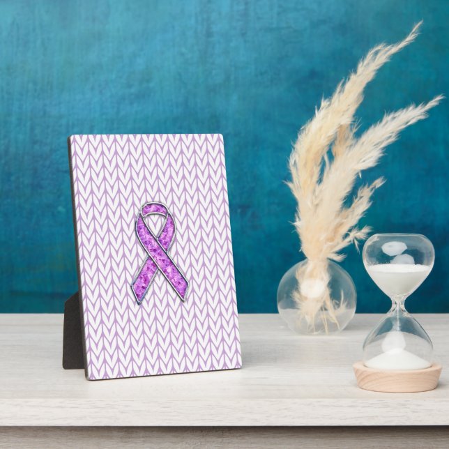 Plaque Photo Chrome style Crystal Pink Ribbon Awareness Knit (Côté)