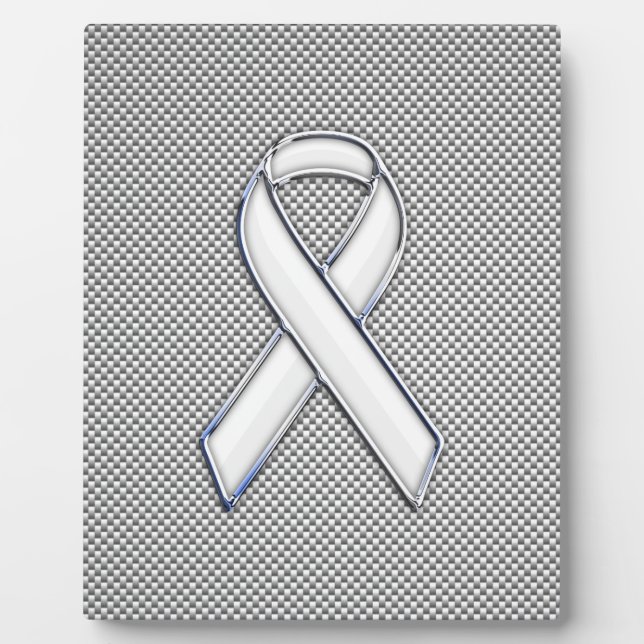 Plaque Photo Chrome White Ribbon Sensibilisation Carbone Fibre  (Devant)
