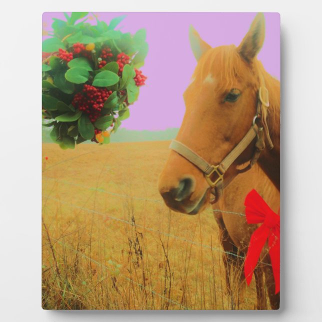 Plaque Photo Ciel rose rétro Cheval de Noël (Devant)