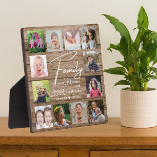 Plaque Photo Citation de la famille Rustic Wood 12 Photo Collag