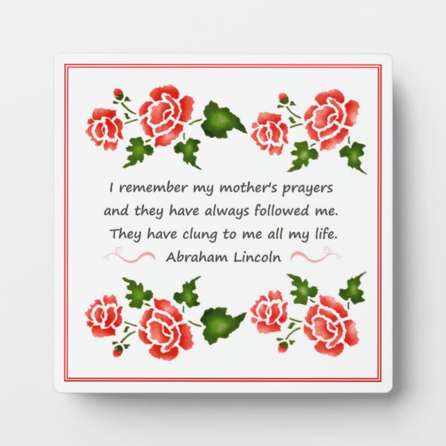 Plaque Photo Citation de la prière d'une mère par Abraham Linco (Devant)