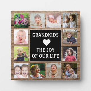 Plaque Photo Citation Rustic Wood Grandkids 12 Collage d'images