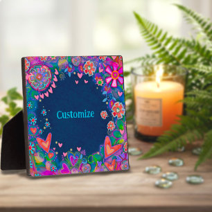 Plaque Photo Coeur amusant Plutôt Floral Blue Nom Personnalisé