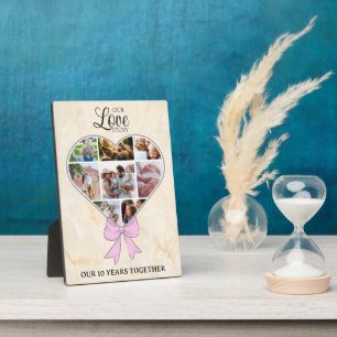 Plaque Photo Coeur avec arc rose photo anniversaire