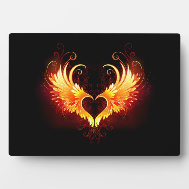 Plaque Photo Cœur de feu d'ange avec des ailes (Devant)