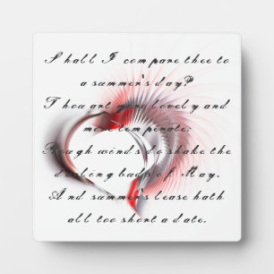 Plaque Photo Coeur métallique avec sonnet de Shakespeare 18