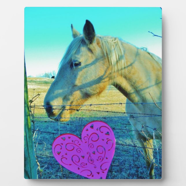 Plaque Photo Coeur rose et Cheval jaune (Devant)