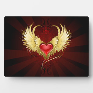 Plaque Photo Coeur rouge avec ailes d'or