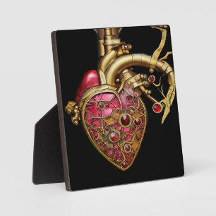Plaque Photo Cœur Steampunk Rubis et Engrenages Anatomiques