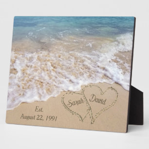 Plaque Photo Cœurs de plage d'anniversaire avec des noms