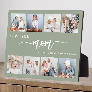 Plaque Photo Collage de 8 photos Maman Vert Sauge Love You Mom