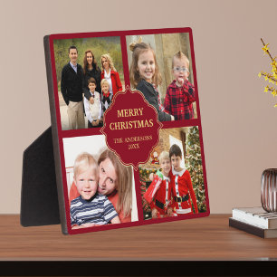 Plaque Photo Collage de photos 4 carrés de Noël rouge et or