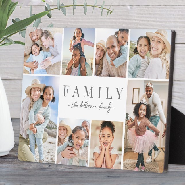 Plaque Photo Collage de photos de famille avec nom personnalisé (Personalized Name Family Photo Collage plaque)