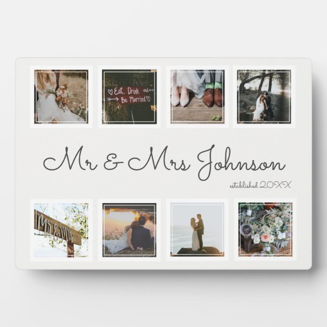 Plaque Photo Collage de photos de mariage moderne Mr & Mme étab (Devant)