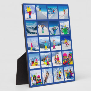 Plaque Photo Collage Grille de 20 Photos Bleu Foncé
