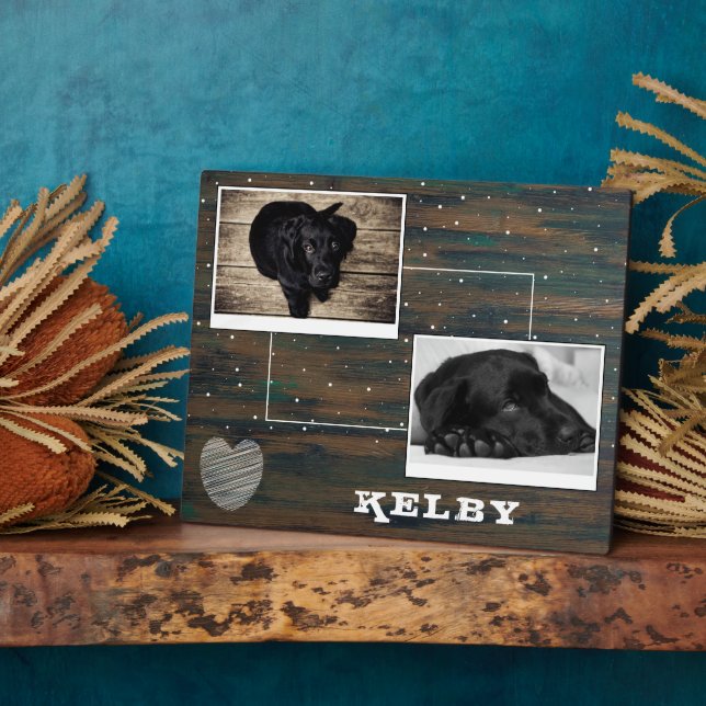 Plaque Photo Collage photo de 2 chiens avec bois rustique et co (Côté)