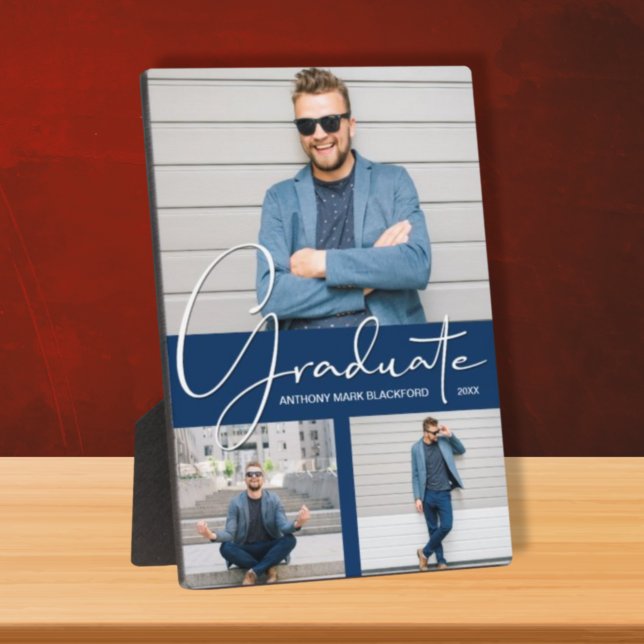 Plaque Photo Collage photo de la Graduation moderne Marine Blue (Créateur téléchargé)