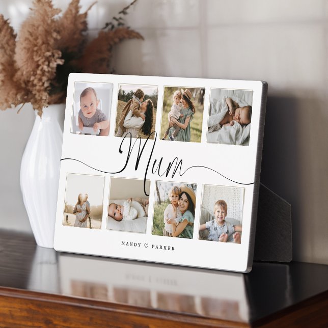 Plaque Photo Collage photo de la maman Script pour la fête des  (Mum Script Photo Collage Mother's Day Keepsake Plaque)