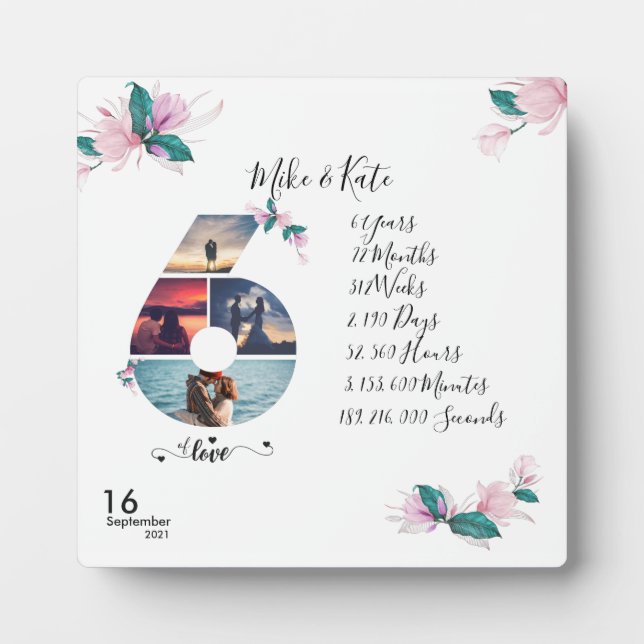 Plaque Photo Collage photo personnalisé 6e anniversaire pour BF (Devant)