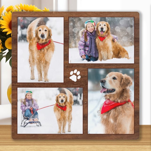Plaque Photo Collage photo pour amateur de chiens en bois rusti (Créateur téléchargé)