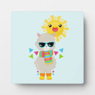 Plaque Photo Cool Llama et souriant Kawaii Sun