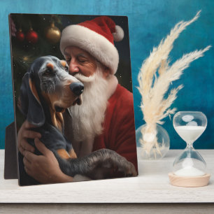Plaque Photo Coonhound Bluetick avec Noël au Père Noël