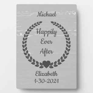 Plaque Photo Couronne Rustique Bois Gris Heureux Pour Toujours