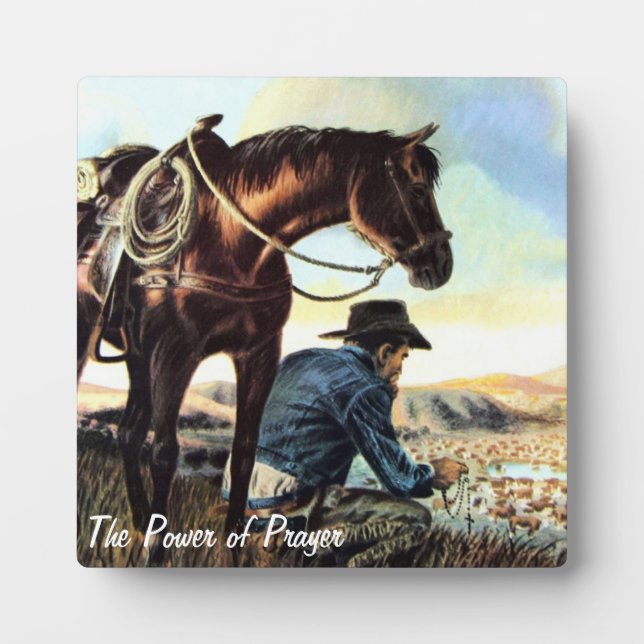 Plaque Photo Cowboy Priant Le Rosaire (Devant)