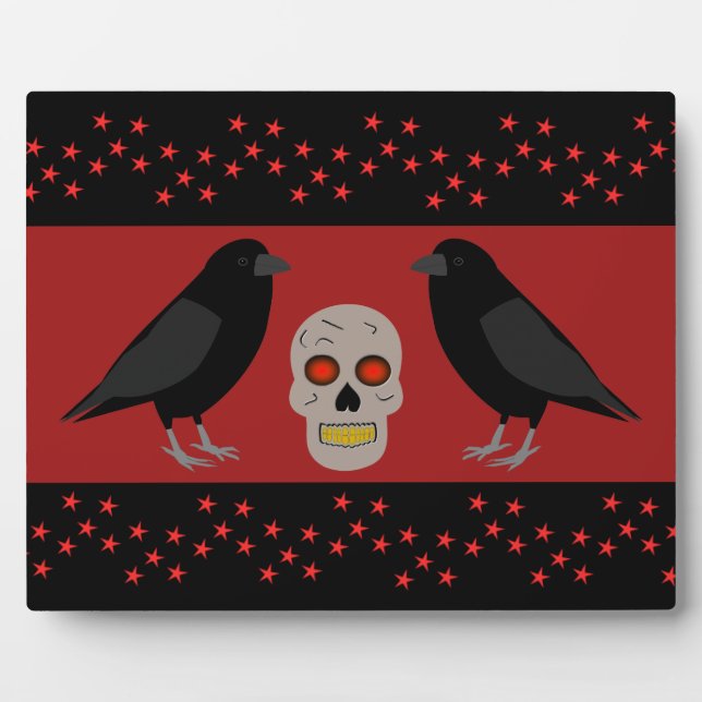 Plaque Photo Crâne gothique et ravens du gardien Halloween (Devant)