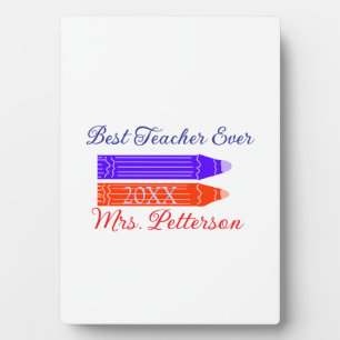Plaque Photo Crayons rouges bleus meilleur professeur jamais aj