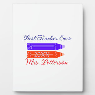 Plaque Photo Crayons rouges bleus meilleur professeur jamais aj