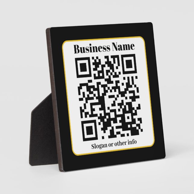 Plaque Photo Create Your Own QR Code | Black White Gold Border (Recto)