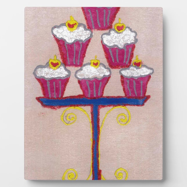 Plaque Photo Cupcake Art Imprimer avec cerise et Arrière - plan (Devant)