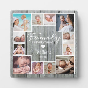 Plaque Photo Custom 12 Family Photo Collage Rustic Gray Wood