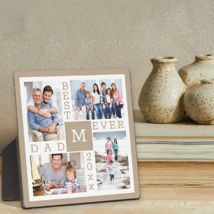 Plaque Photo Custom 4 Photo Collage Meilleur Papa Jamais Beige 