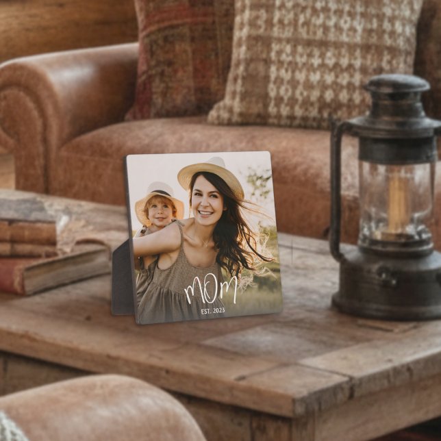 Plaque Photo Custom Mom Established Modern Script Photo (Créateur téléchargé)