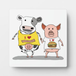 Plaque Photo Cute and Funny Cow and Pig Friends