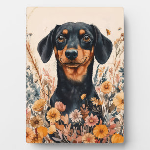Plaque Photo Cute Dachshund avec peinture Fleur sauvage