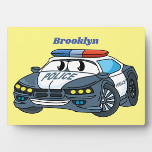 Plaque Photo Cute happy police car cartoon illustration