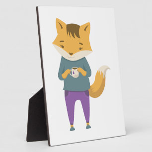 Plaque Photo Cute renard avec tasse de thé