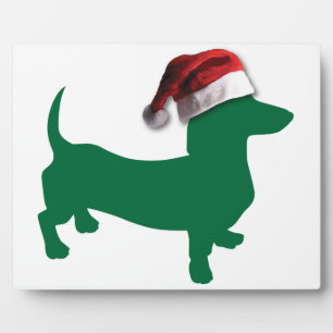 Plaque Photo Dachshund vert de Noël