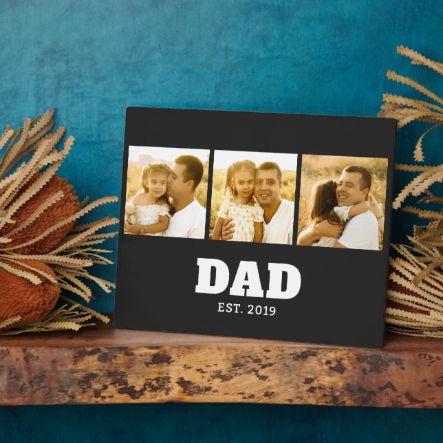 Plaque Photo Dad Established Bold Text Black 3 Photo (Côté)