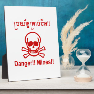 Plaque Photo Danger ! ! Les mines ! ! SYMBOLE ☠ Cambodgien Khme