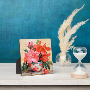 Plaque Photo De Belles Fleurs Hibiscus, Roses/Rouges,