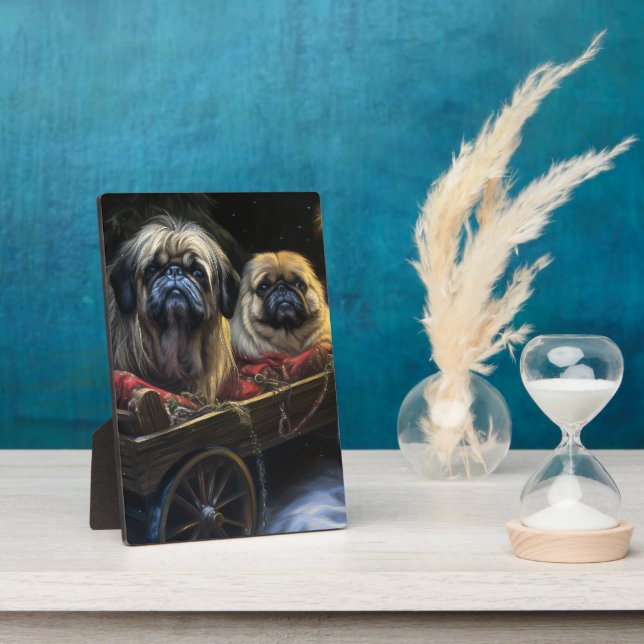 Plaque Photo Décor de Noël Pekingese Snowy Sleigh (Côté)