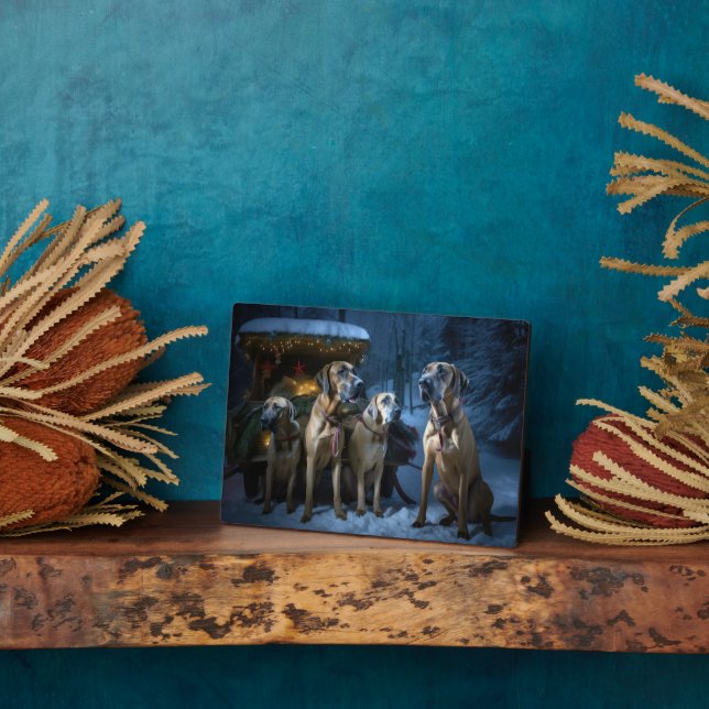 Plaque Photo Décor de Noël Rhodesian Ridgeback Snowy Sleigh (Côté)