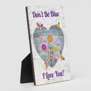 Plaque Photo Denim Pocket Fleurs cardiaques Papillons