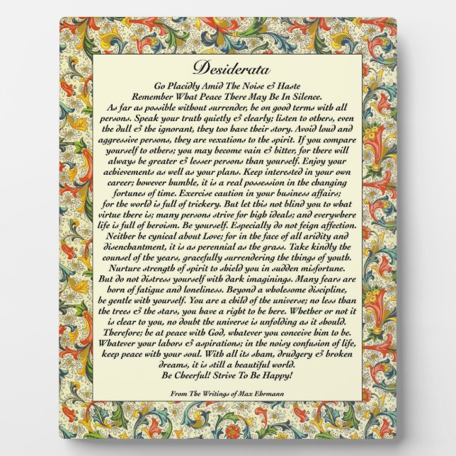 Plaque Photo Desiderata Florentine Classique (Devant)