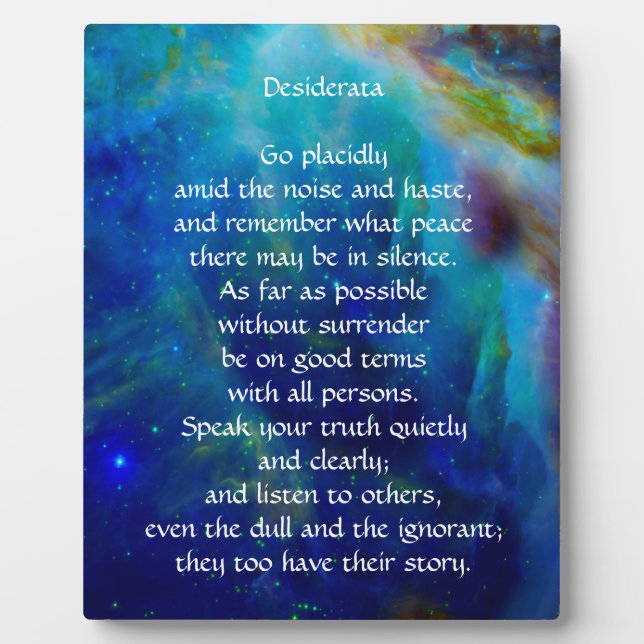 Plaque Photo Desiderata Go Placidly (Devant)